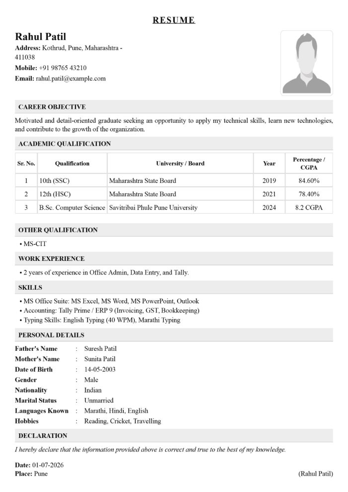 Classic resume template preview