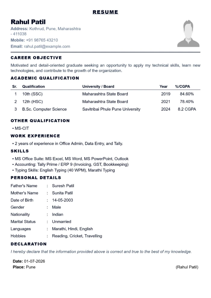 Minimal resume template preview